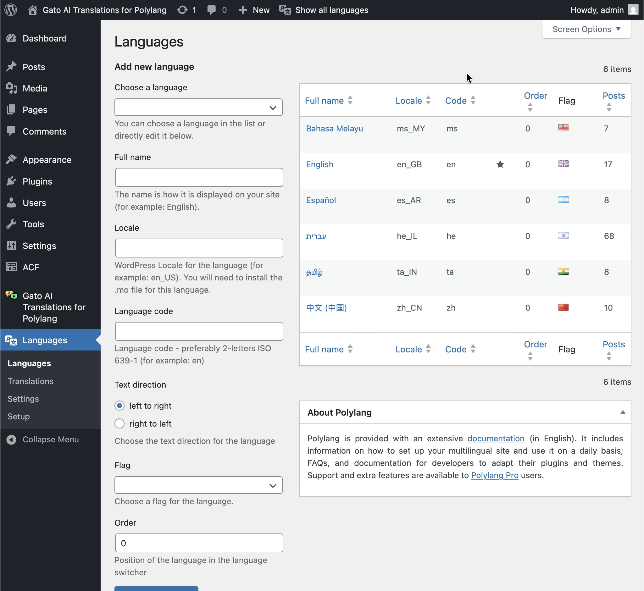 Configurare le lingue di Polylang