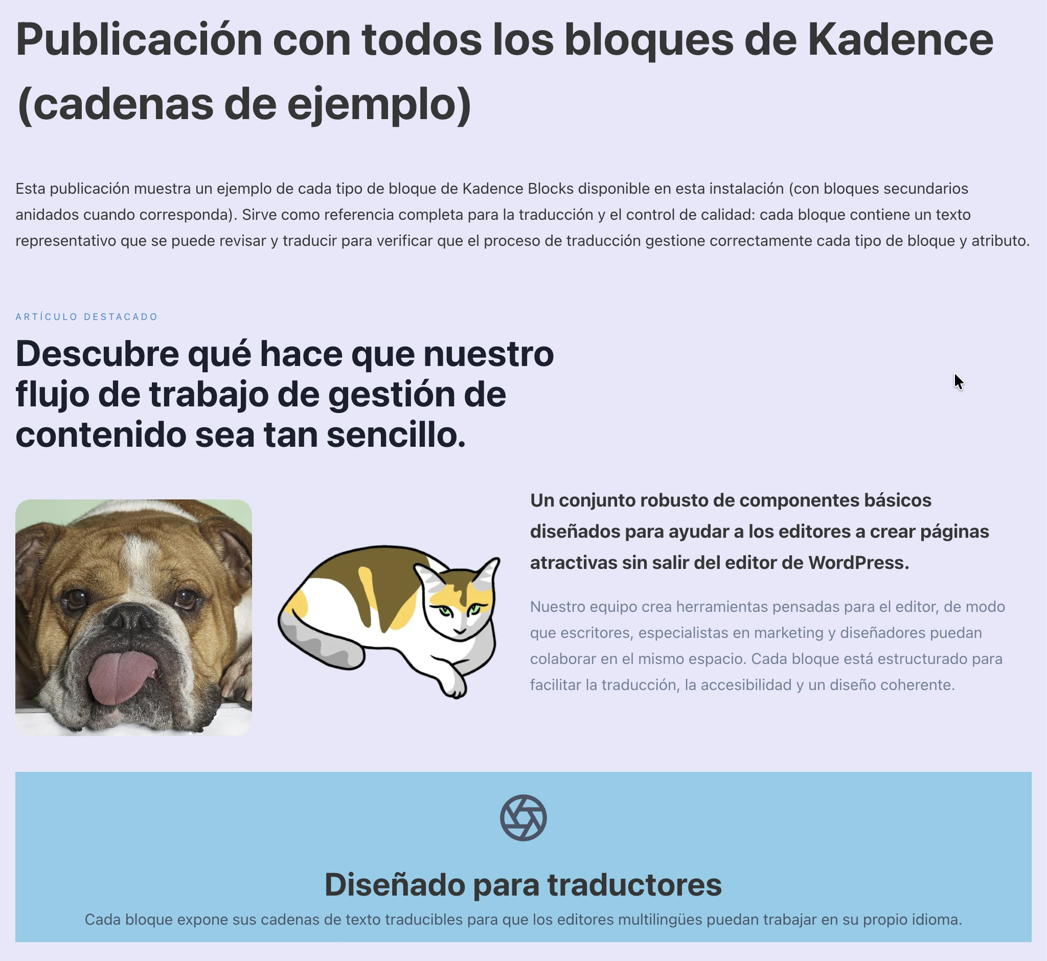 Blocchi Kadence tradotti
