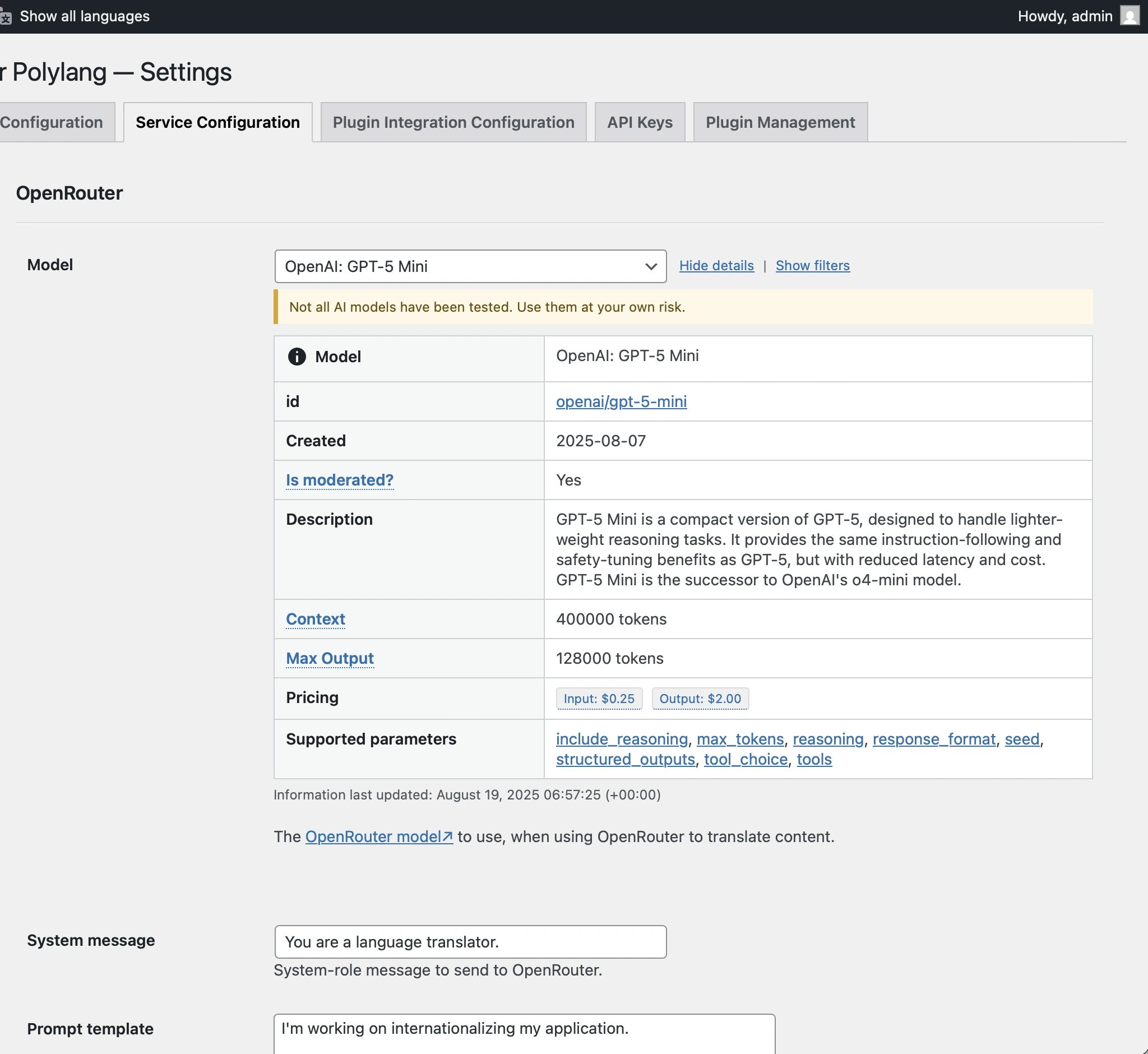 Visualizzazione dei dettagli di un modello IA disponibile su OpenRouter