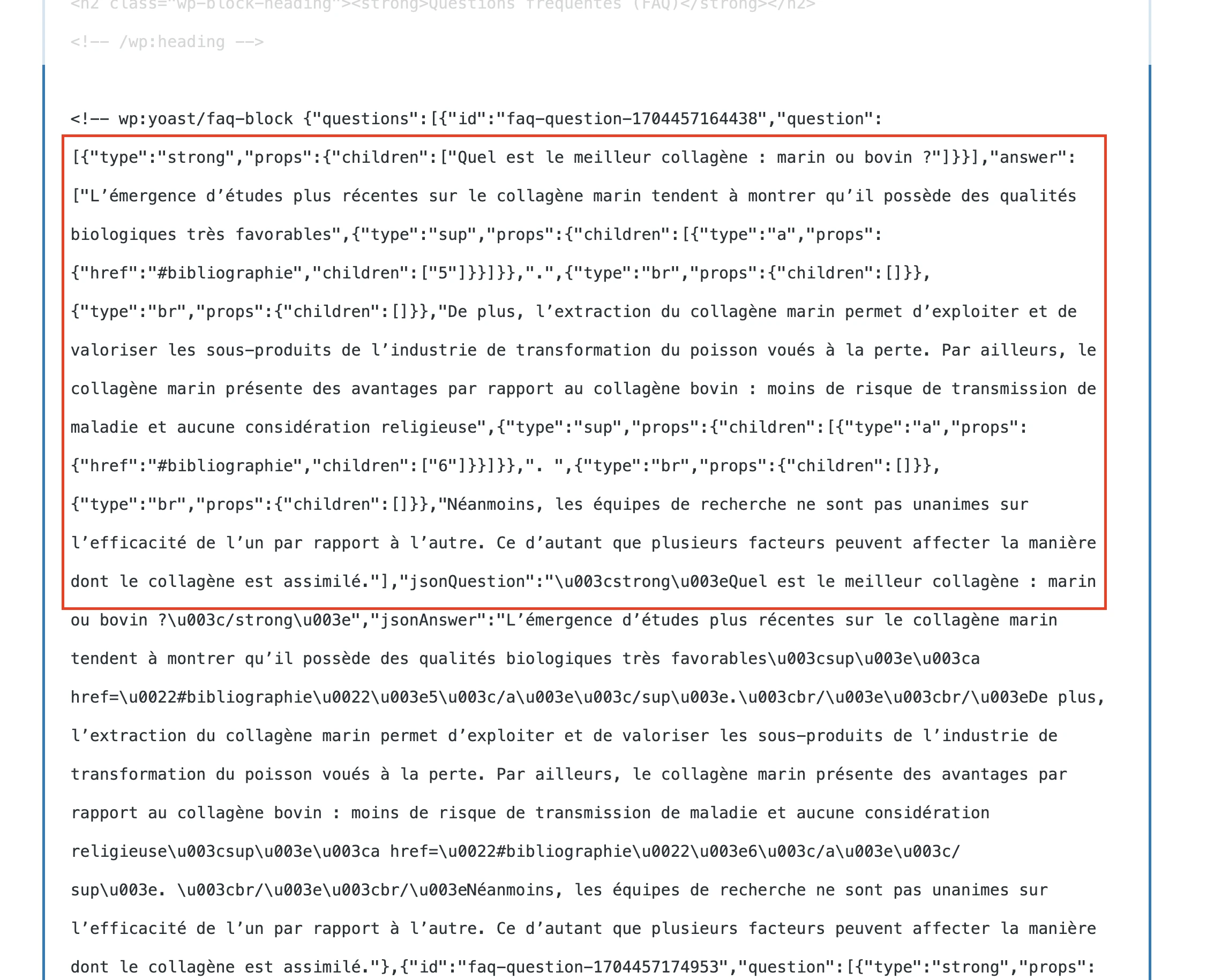 Codice per il blocco Yoast FAQ con tag HTML