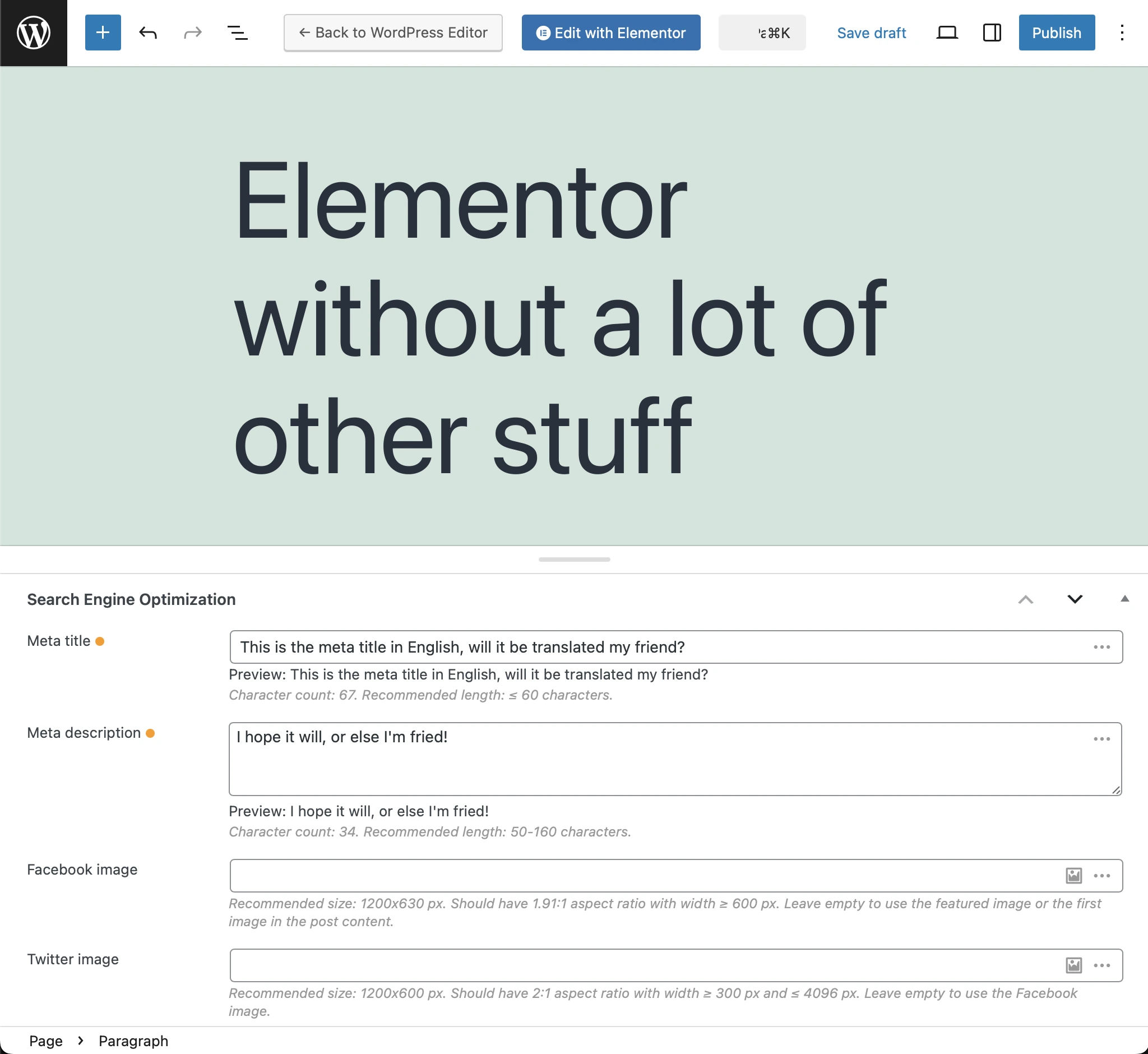 Pagina di origine in inglese, contenente meta Slim SEO
