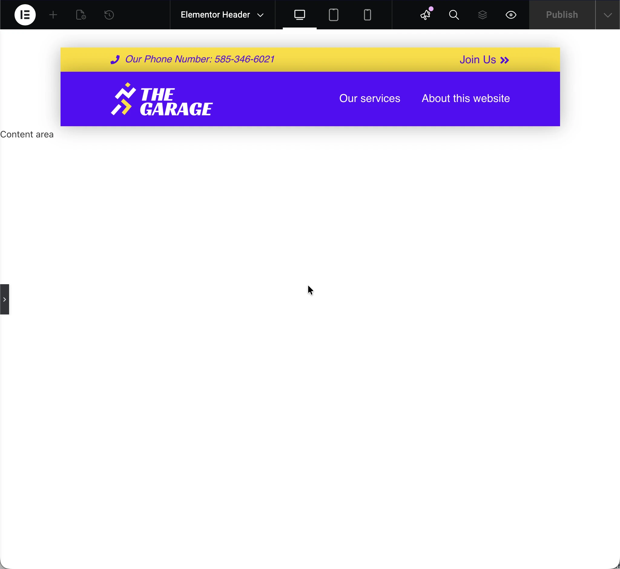 Template di header Elementor