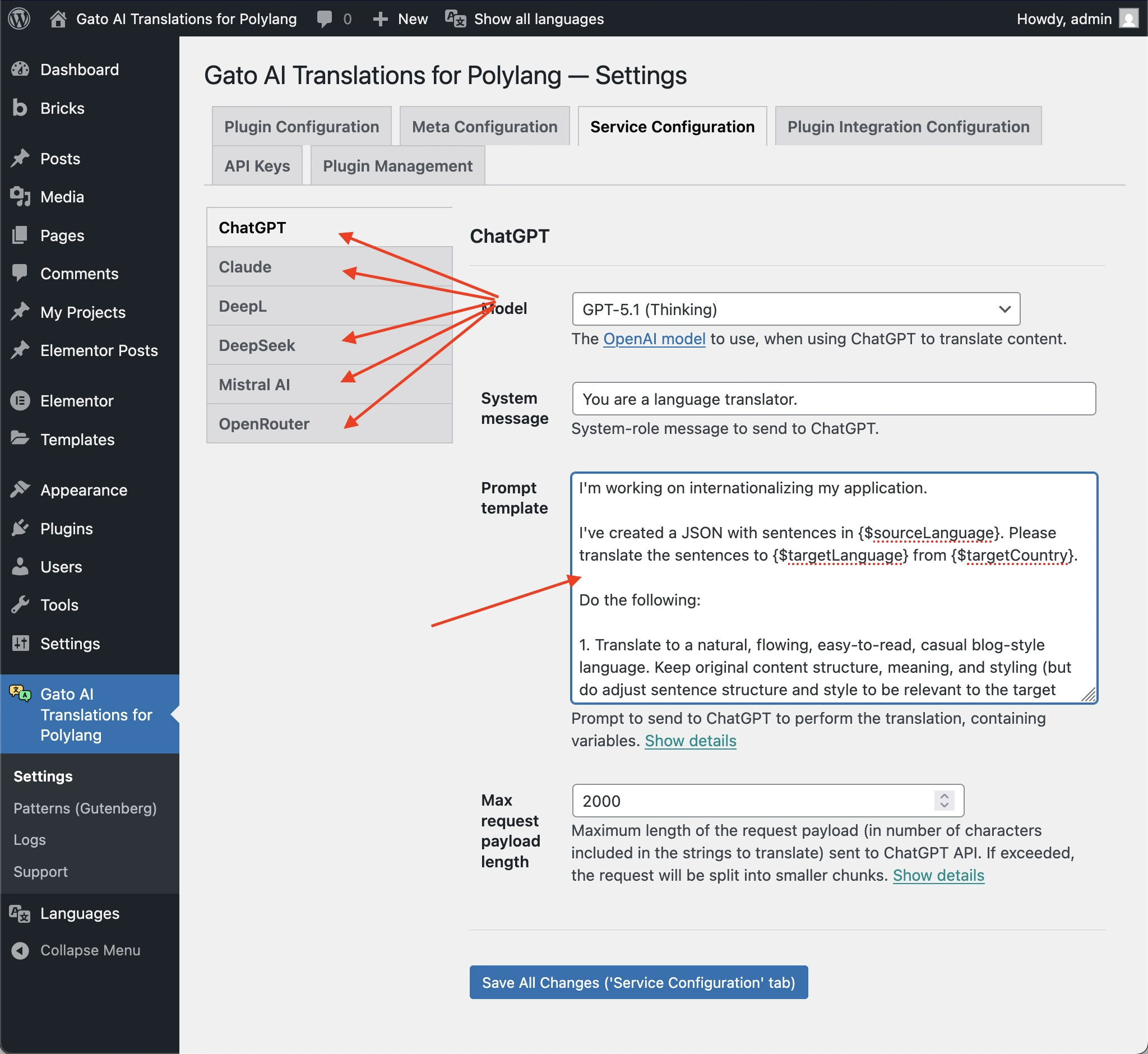 Copia del prompt personalizzato per un servizio IA